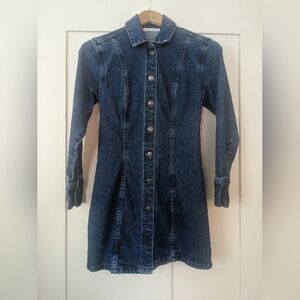 Abercrombie Denim Dress XSP Dark Wash Button Down Long Sleeve Jean Mini Short